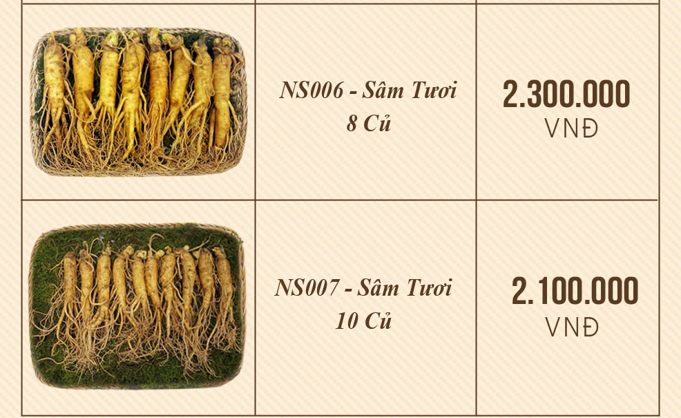 bảng giá nhân sâm tươi hàn quốc loại 8 củ và 10 củ