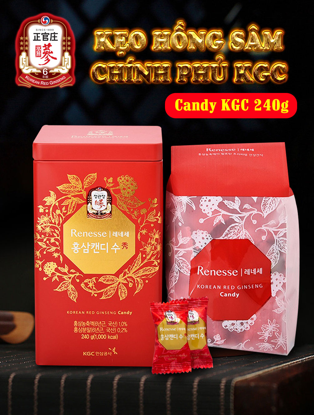 Kẹo hồng sâm chính phủ candy KGC 240g NS622 1