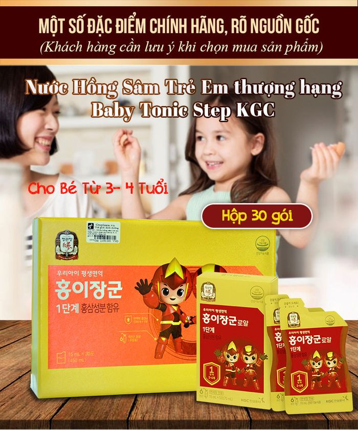 Nước hồng sâm trẻ em thượng hạng Baby Tonic Step KGC cho bé từ 3- 4 tuổi hộp 30 gói NS749 1