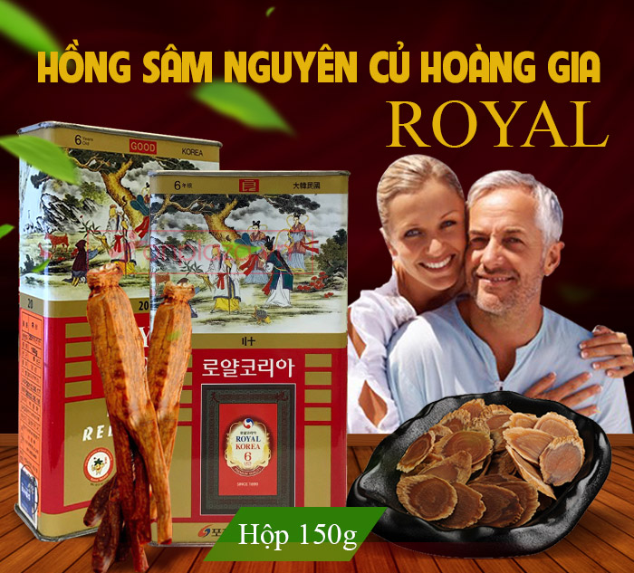 Hồng sâm khô nguyên củ thượng hạng Royal hộp thiếc 150g NS075